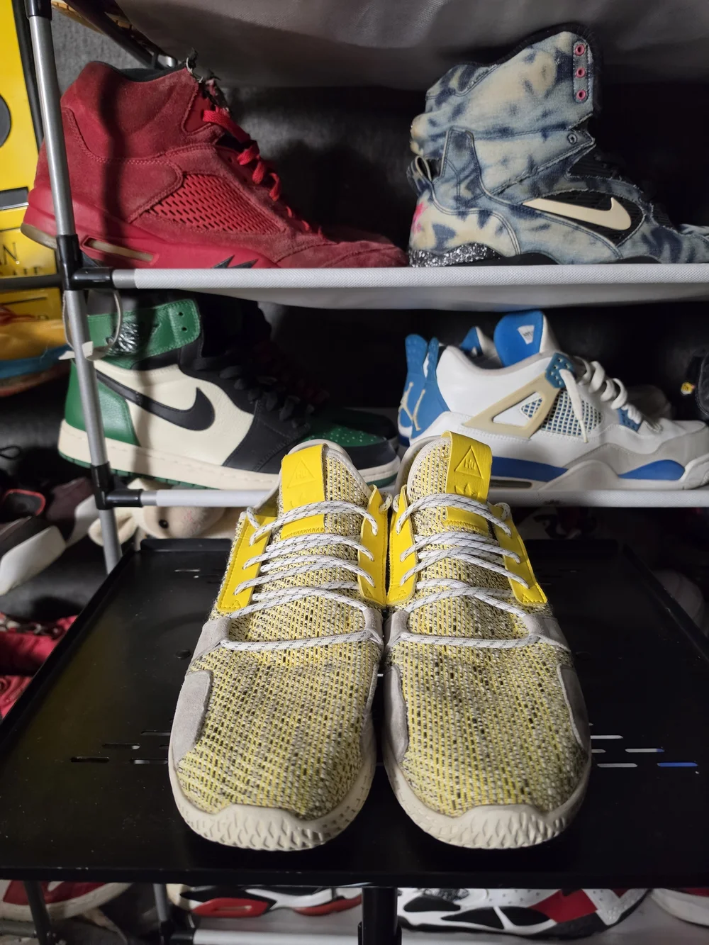 🔥 adidas Pharrell William HU V2 Yellow & Gray Knit Casual Athletic Sneakers